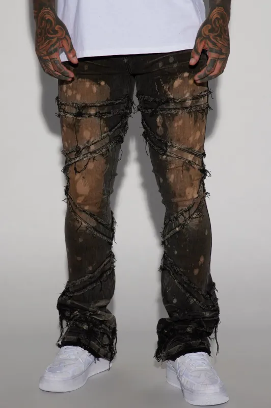 Upright Fray Stacked Skinny Flare Jeans - Black Wash made by Fashion Nova