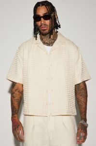 Waffle Knit Textured Button Up Shirt - Sand sold by Fashion Nova