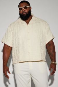 Waffle Knit Textured Button Up Shirt - Sand sold by Fashion Nova