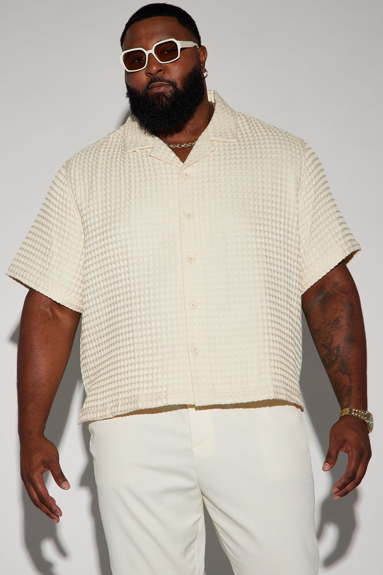 Waffle Knit Textured Button Up Shirt - Sand sold by Fashion Nova product image thumbnail 5