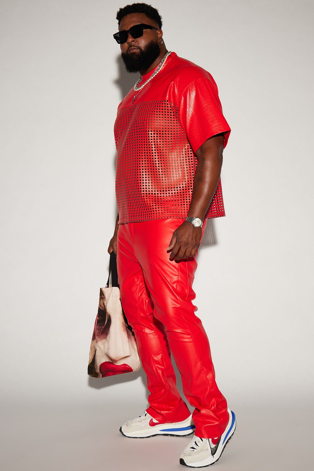 Gotta Run Faux Crocodile Leather Mesh Oversized Tee - Red sold by Fashion Nova product image thumbnail 2