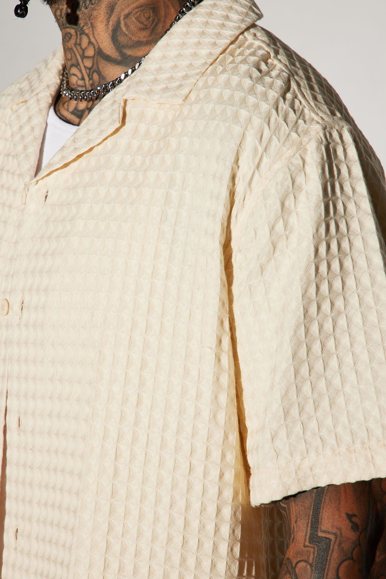 Waffle Knit Textured Button Up Shirt - Sand sold by Fashion Nova product image thumbnail 3