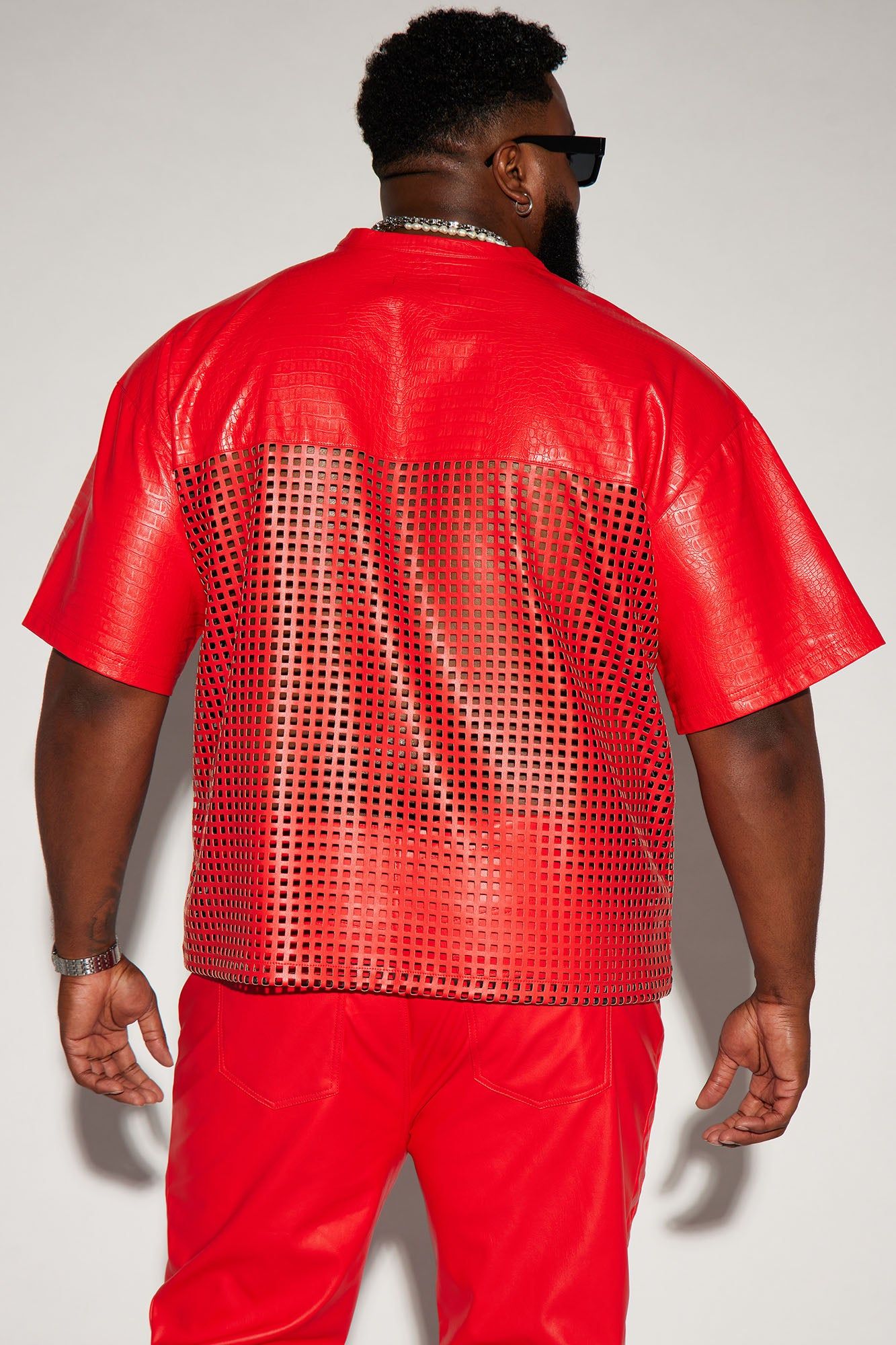 Gotta Run Faux Crocodile Leather Mesh Oversized Tee - Red sold by Fashion Nova product image thumbnail 3