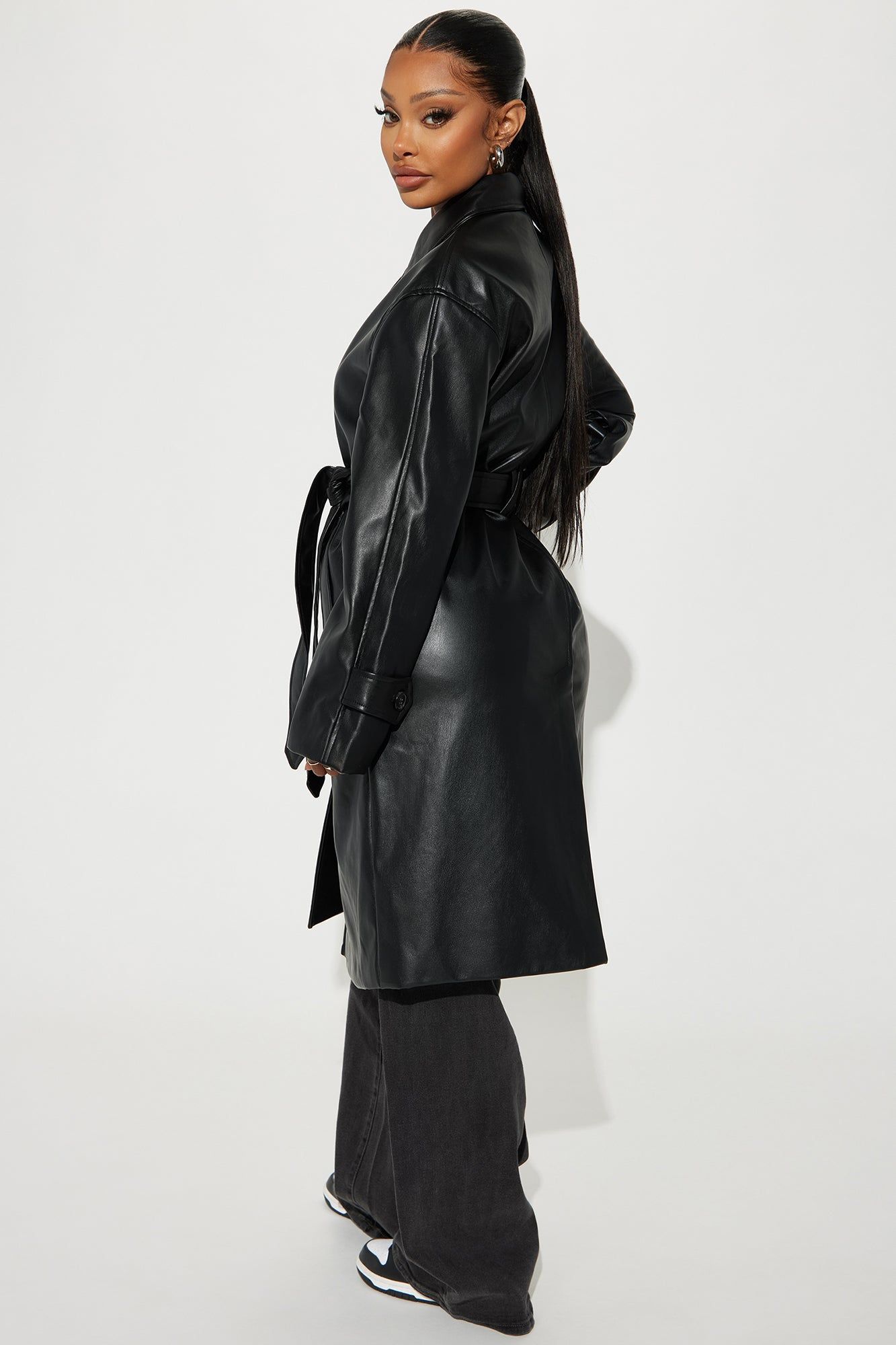 Bree Faux Leather Trench Coat - Black sold by Fashion Nova product image thumbnail 3