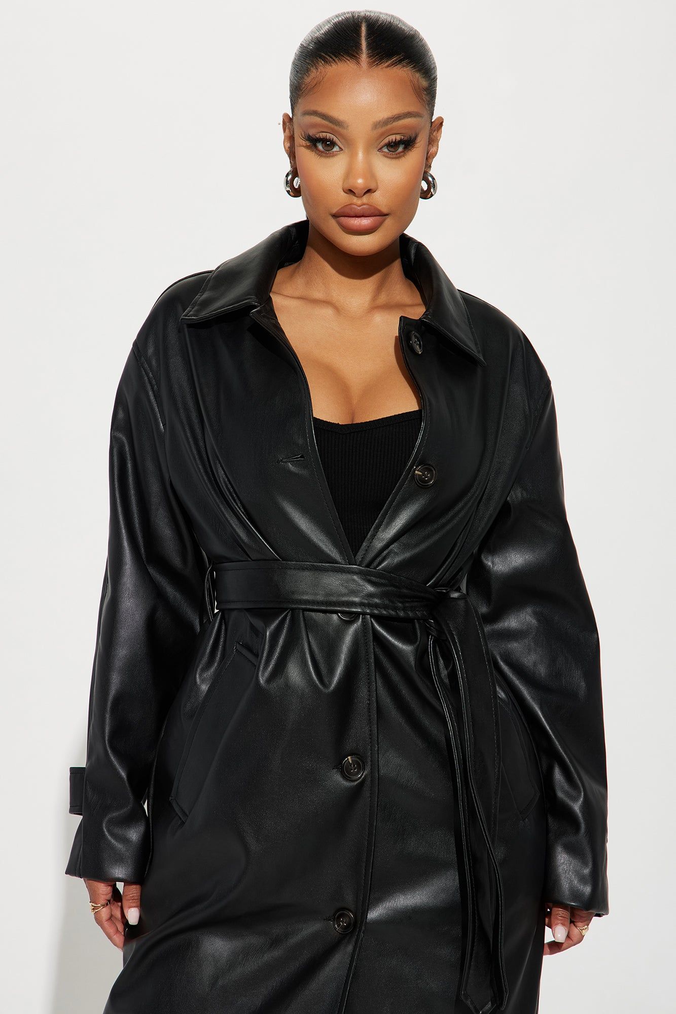 Bree Faux Leather Trench Coat - Black sold by Fashion Nova product image thumbnail 2