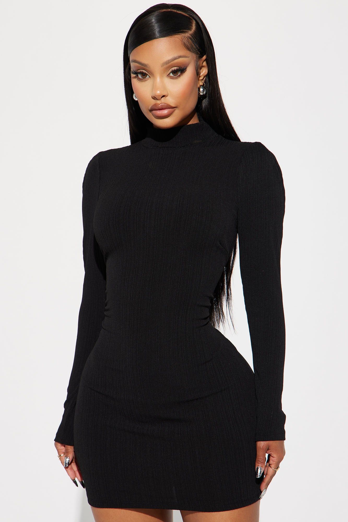 Sofia Ribbed Mini Dress - Black sold by Fashion Nova