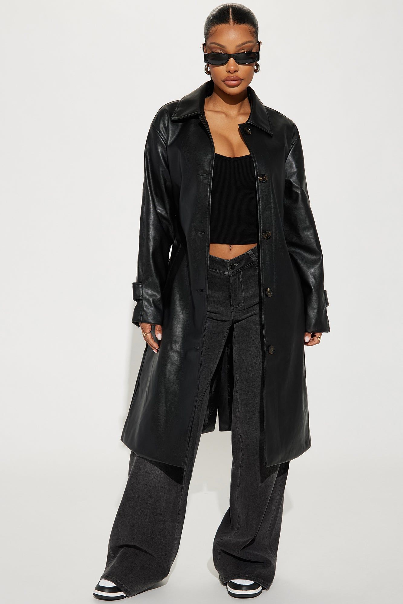 Bree Faux Leather Trench Coat - Black sold by Fashion Nova