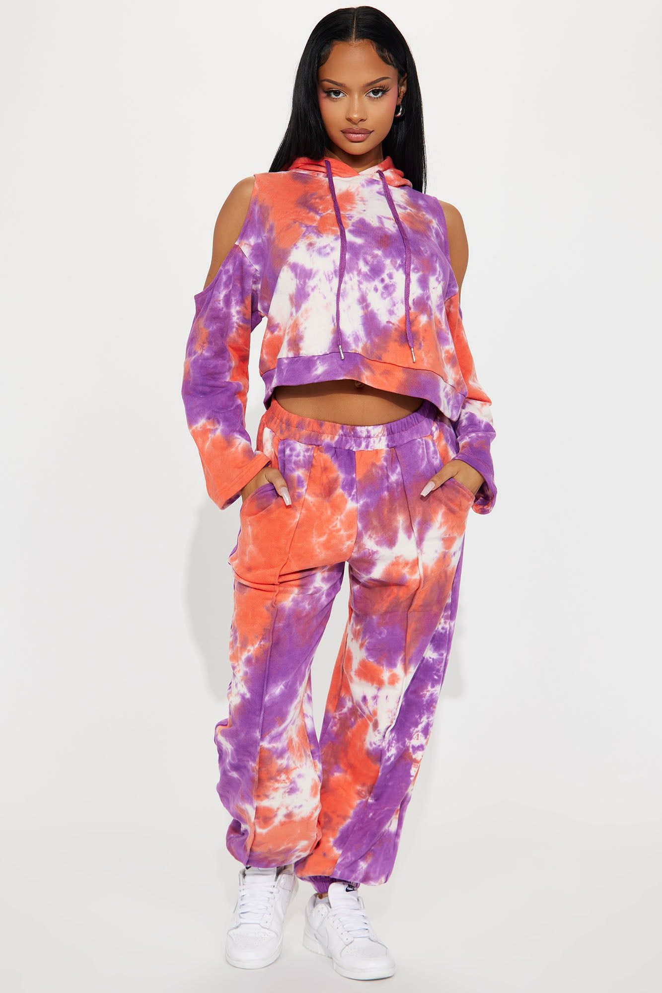 Melinda Tie Dye Jogger Set - Orange/combo sold by Fashion Nova