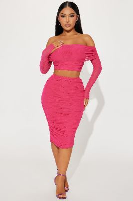 Candice Mesh Skirt Set - Hot Pink sold by Fashion Nova