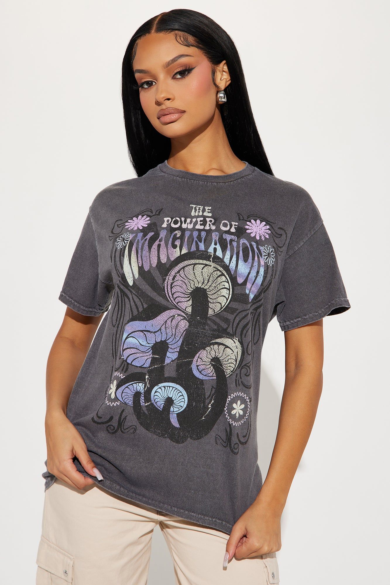 Power Of Imagination Graphic Tee - Charcoal sold by Fashion Nova