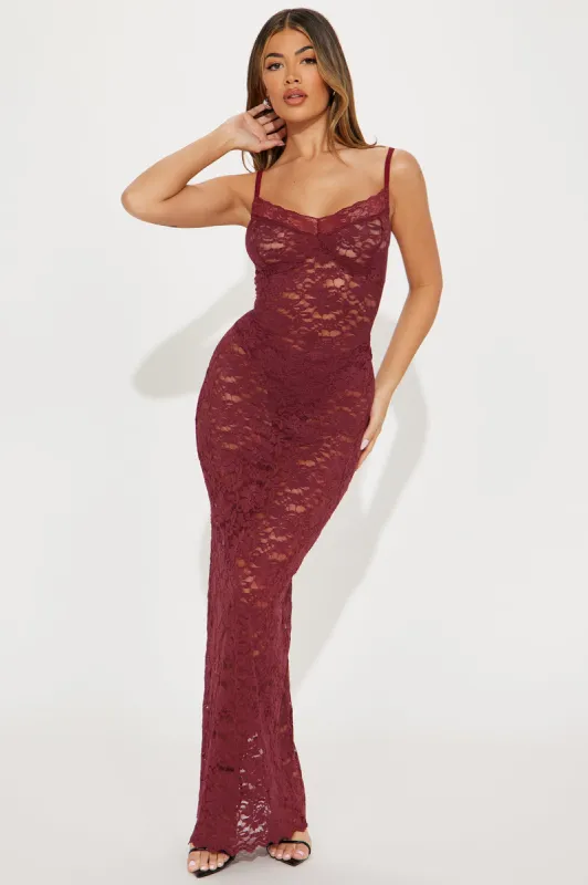 Agnes Lace Maxi Dress - Wine sold by Fashion Nova