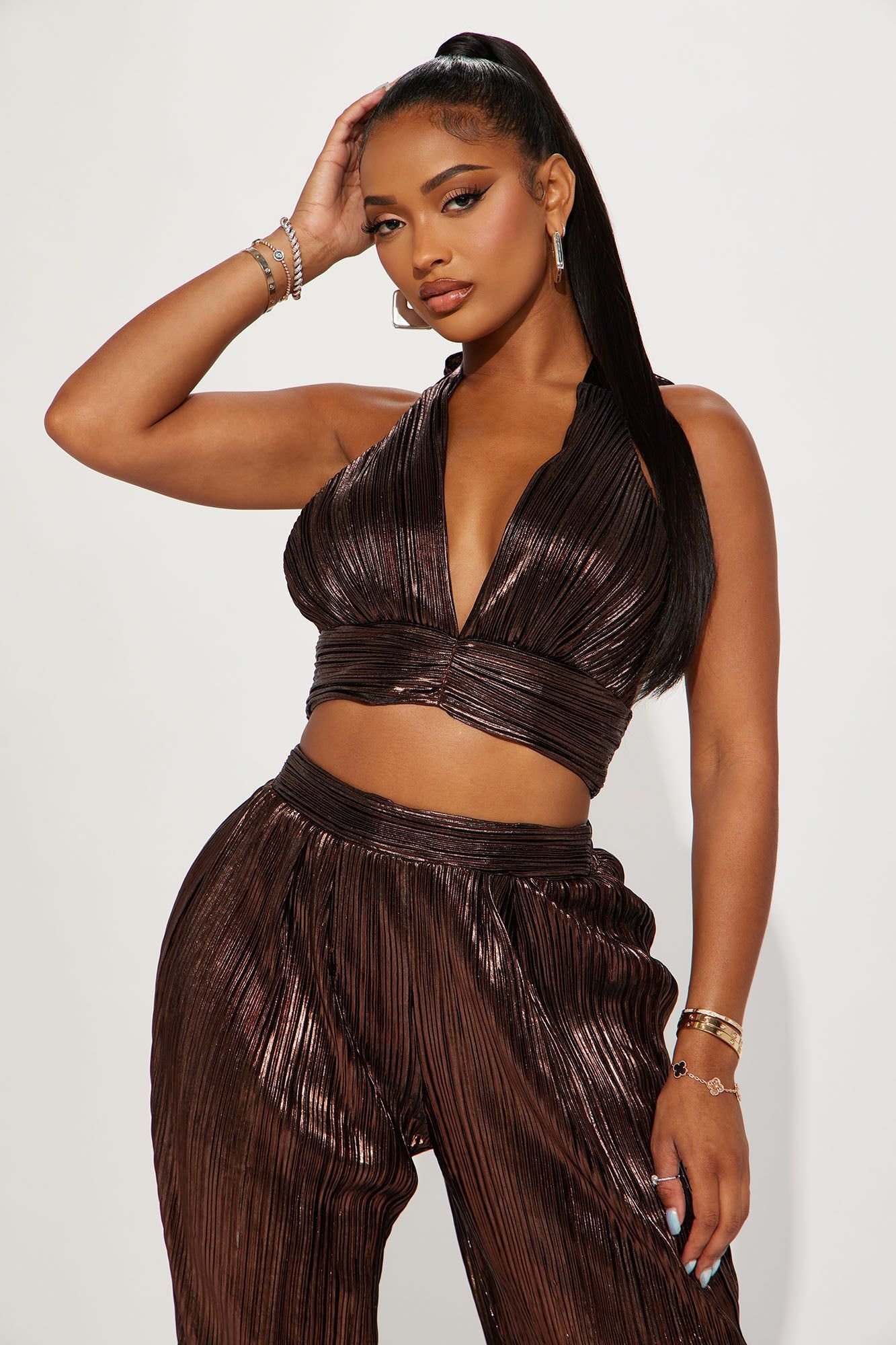 Alisha Metallic Pant Set - Chocolate sold by Fashion Nova product image thumbnail 2