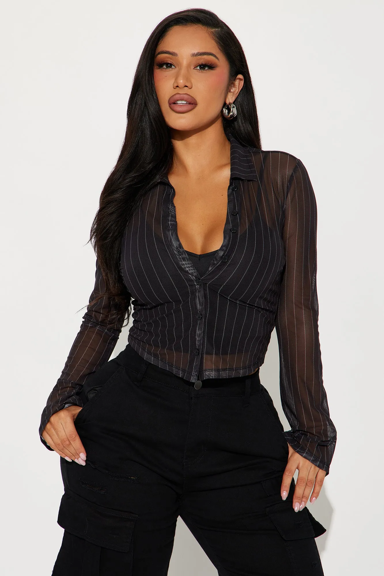Strictly Business Mesh Shirt - Black sold by Fashion Nova