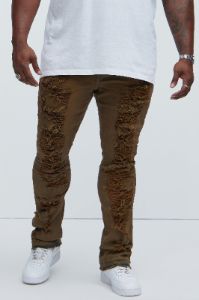 Broken Stacked Skinny Flare Jeans - Brown sold by Fashion Nova