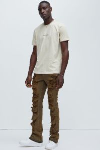 Broken Stacked Skinny Flare Jeans - Brown sold by Fashion Nova