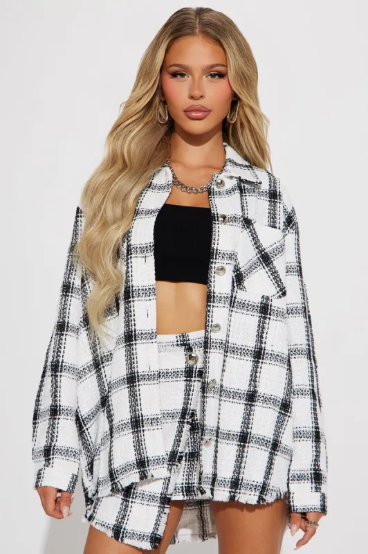 Always Talking Tweed Skirt Set - White/Black sold by Fashion Nova