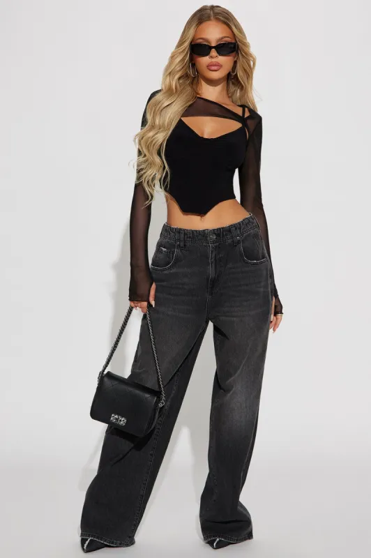 The West End Drop Waist Baggy Jeans - Black Wash sold by Fashion Nova
