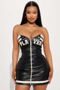 Player Faux Leather Mini Dress - Black sold by Fashion Nova
