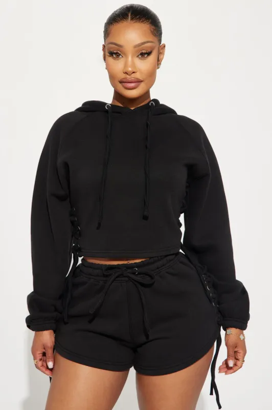 All Tied Up Fleece Hoodie - Black sold by Fashion Nova