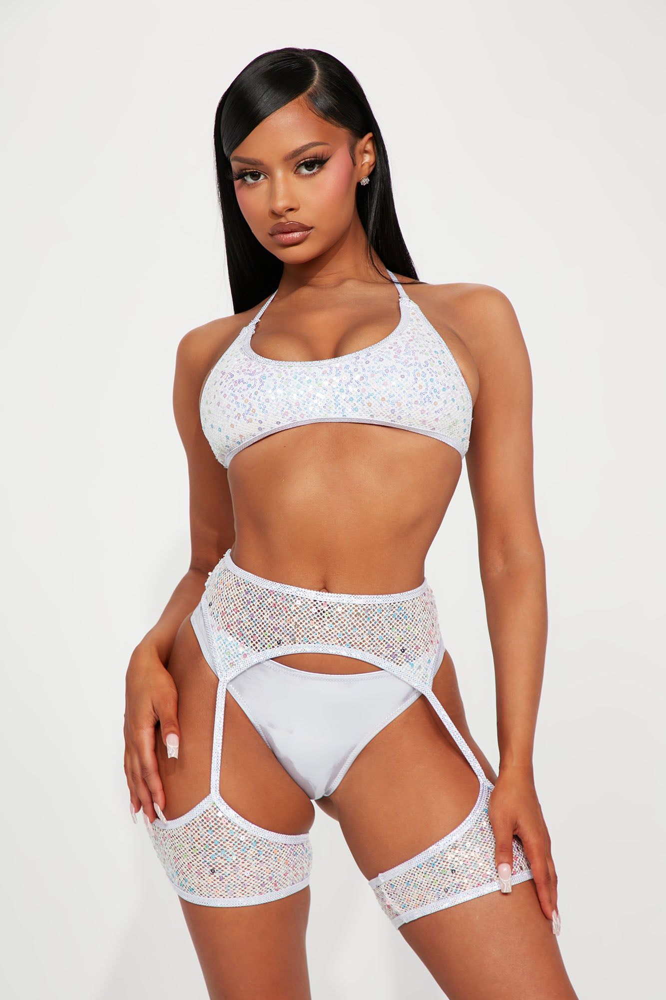 Escape With Me Halter Sequins Dance Top - White sold by Fashion Nova