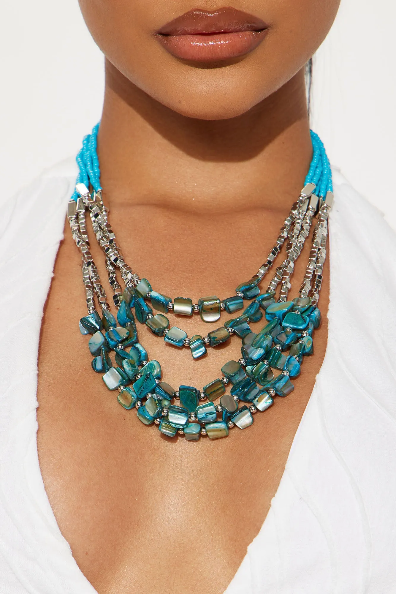 Sea Bead Necklace - Silver/Blue sold by Fashion Nova
