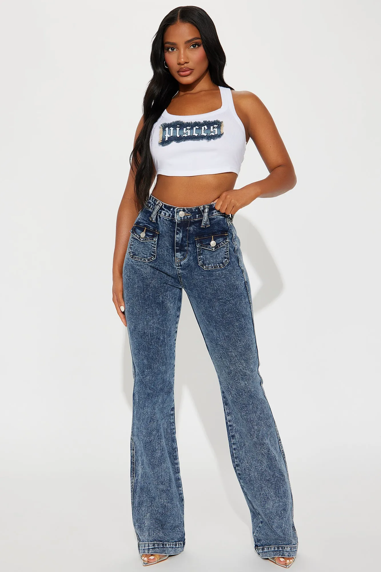 Big Possibilities Stretch Acid Wash Flare Jeans - Acid Wash sold by Fashion Nova