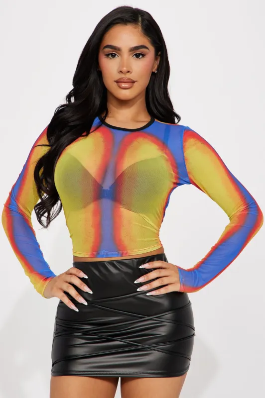 Feel The Burn Mesh Top - Yellow/combo sold by Fashion Nova