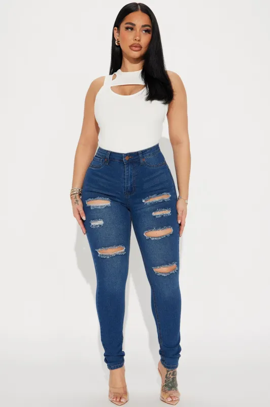 Back It Up Ripped Booty Lifting Stretch Skinny Jeans - Dark Wash sold by Fashion Nova