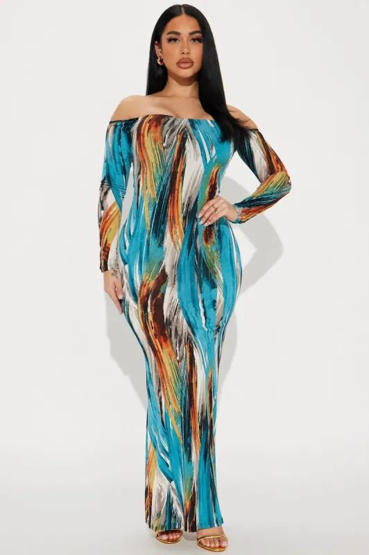 Vanessa Abstract Maxi Dress - Blue/combo sold by Fashion Nova