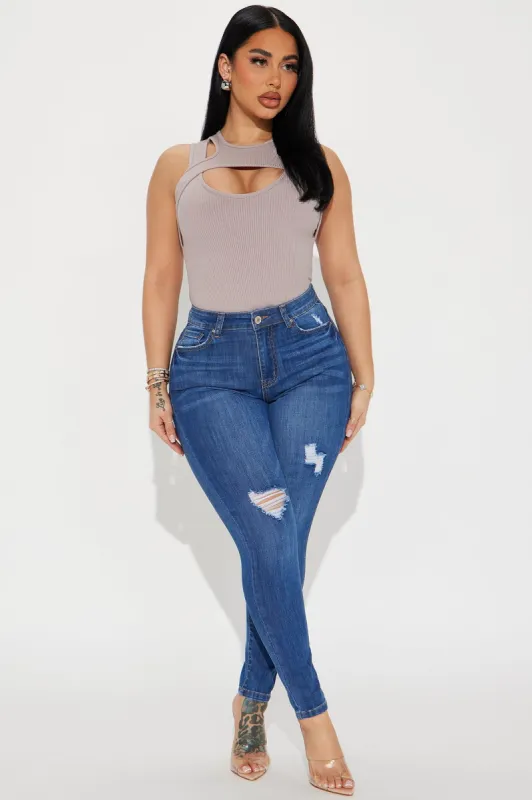 Higher Frequency Stretch Ripped Skinny Jeans - Medium Wash sold by Fashion Nova