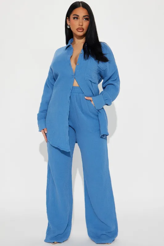 Over The Clouds Washed Pant Set - Royal sold by Fashion Nova