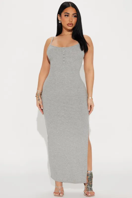 Lilie Ribbed Maxi Dress - Heather Grey sold by Fashion Nova