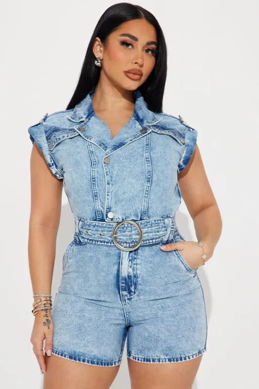 Hazy Living Denim Romper - Light Wash sold by Fashion Nova