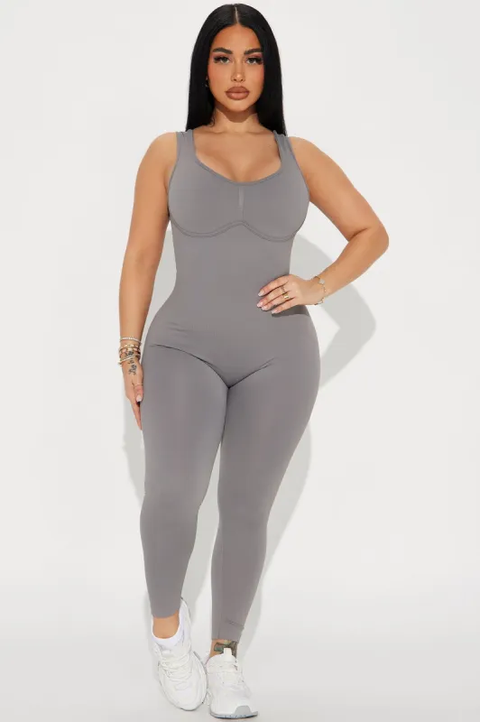 Core Strength Seamless Ribbed Active Jumpsuit - Charcoal sold by Fashion Nova