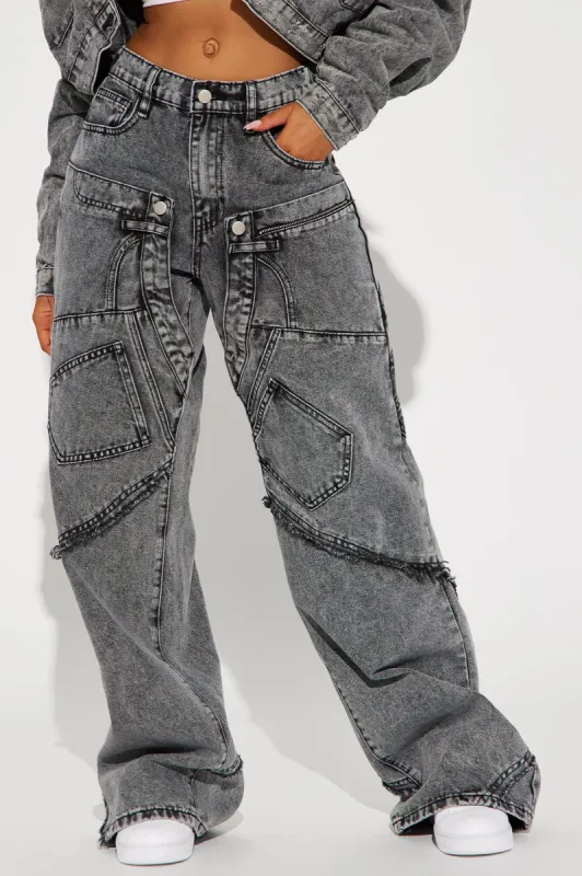 Taking A Chance Easy Waist Wide Leg Jeans - Acid Wash Black sold by Fashion Nova