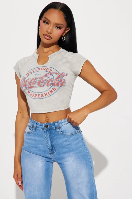 Coca Cola Washed Crop Top - Grey/combo sold by Fashion Nova