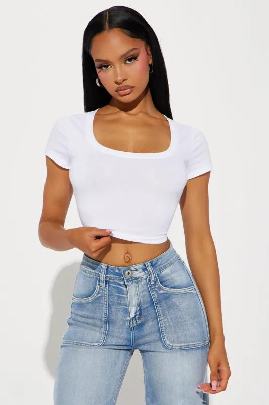 Amelia Scoop Neck Tee - White sold by Fashion Nova