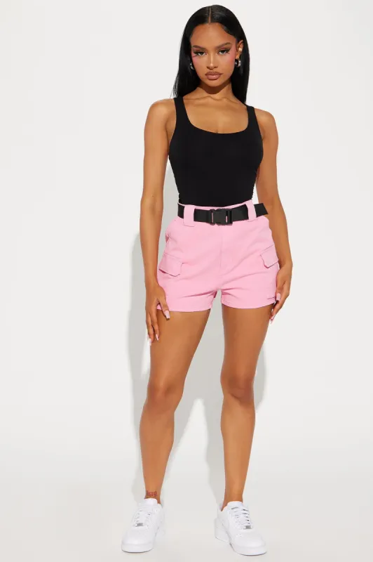Buckle Up Cargo Shorts - Pink sold by Fashion Nova