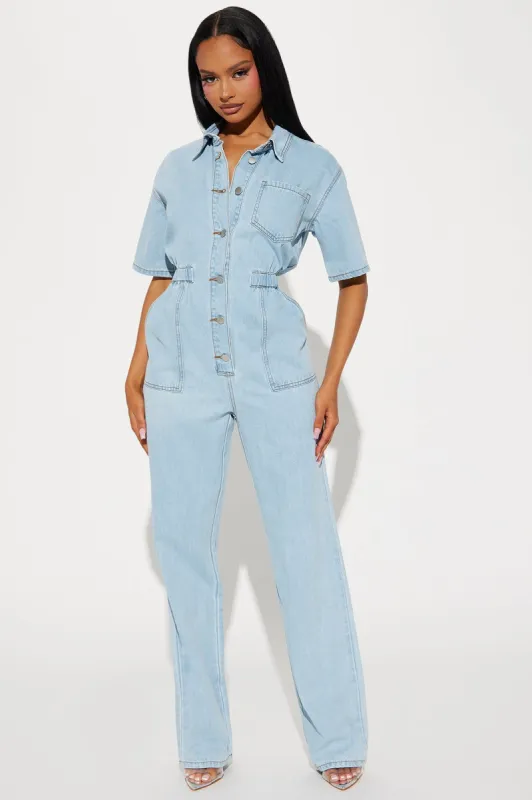 Found Your Love Denim Jumpsuit - Light Wash sold by Fashion Nova