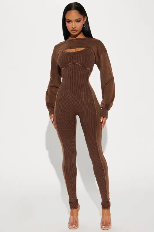 Not On My Watch Jumpsuit Set - Brown sold by Fashion Nova