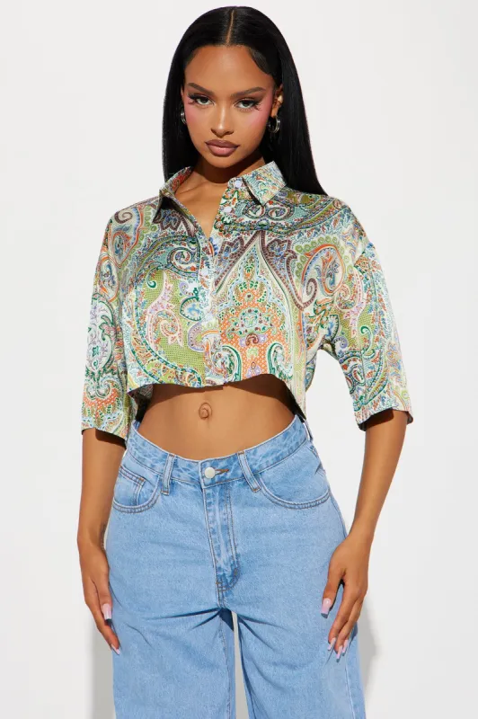 Naomi Satin Shirt - Green/combo sold by Fashion Nova