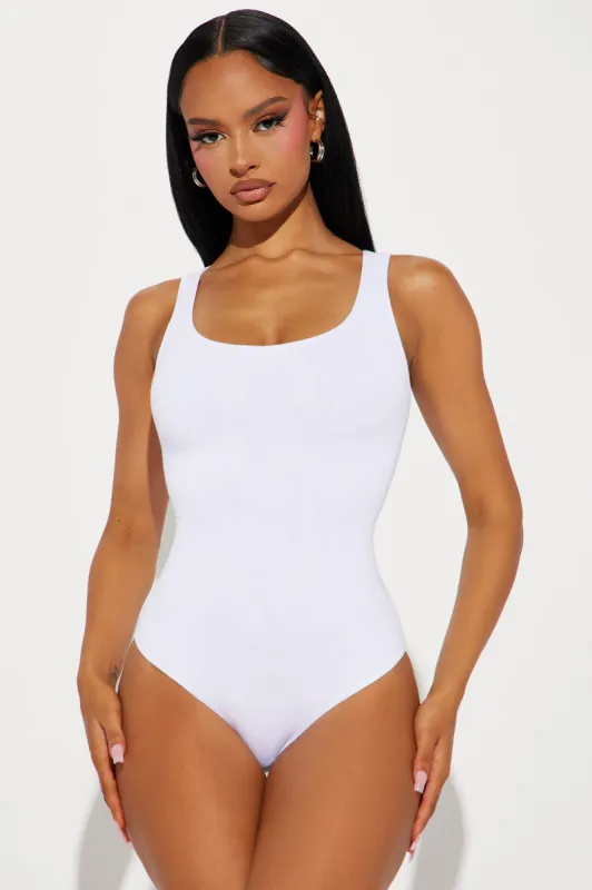 Serena Scoop Neck Double Layered Bodysuit - White sold by Fashion Nova
