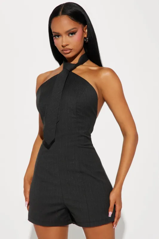 So Complicated Romper - Charcoal sold by Fashion Nova