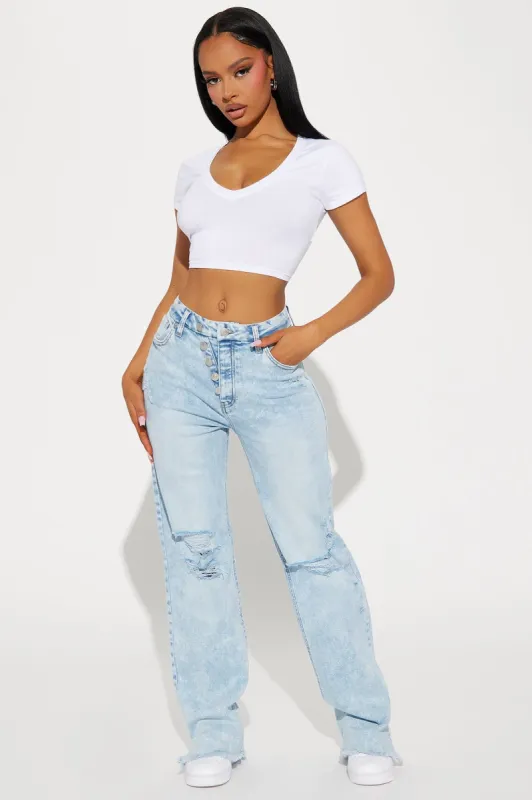 Venecia Two Way Closure Straight Leg Jeans - Light Wash sold by Fashion Nova