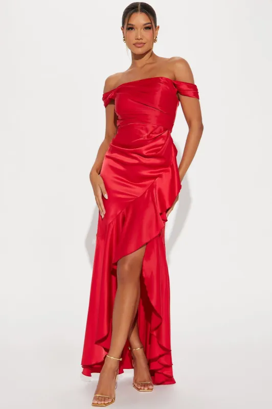 Kyla Satin Gown - Red sold by Fashion Nova