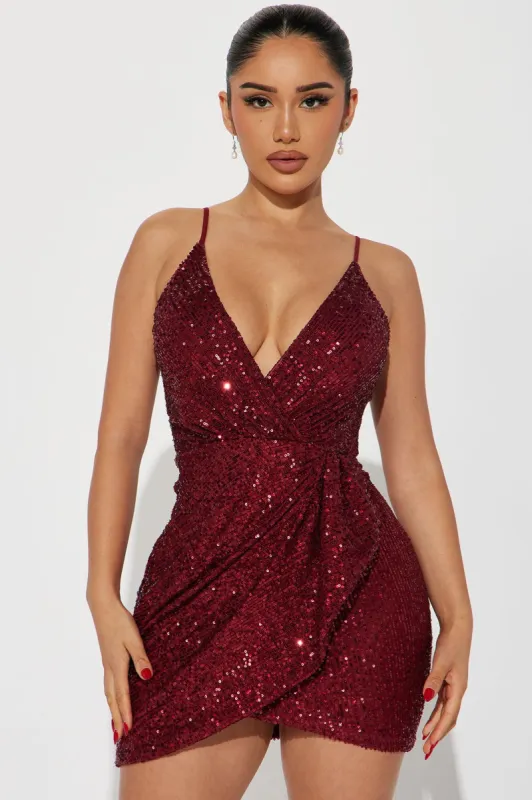 Brianna Sequin Mini Dress - Burgundy sold by Fashion Nova