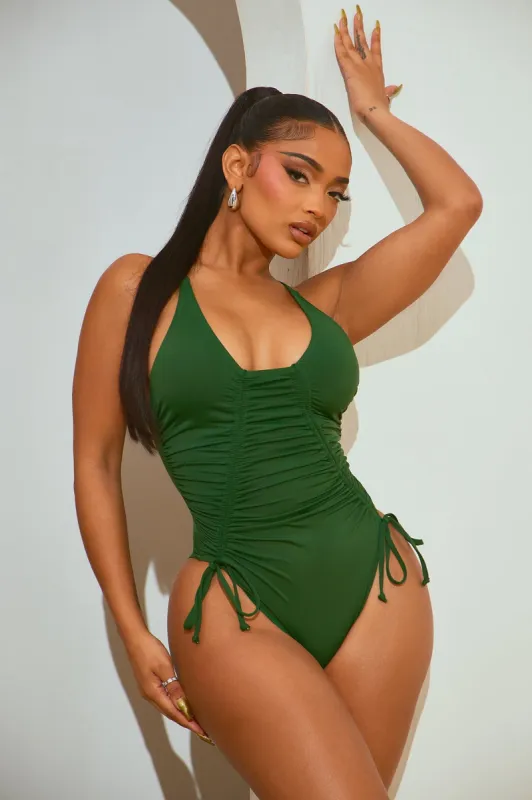 Summer Start Ruched 1 Piece Swimsuit - Olive made by Fashion Nova