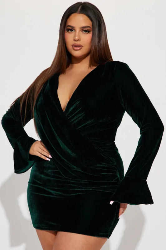 Clarrissa Velvet Mini Dress - Hunter sold by Fashion Nova