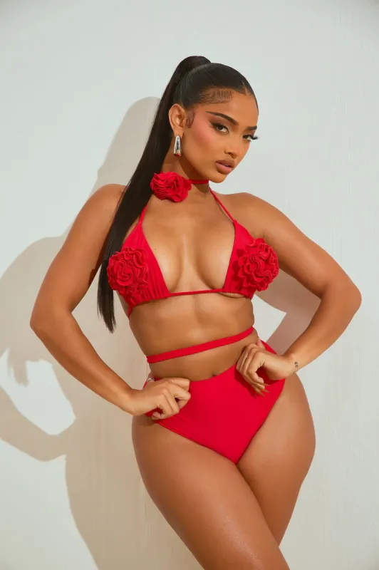 Rosalie Rosette 3 Piece Bikini Set - Red sold by Fashion Nova