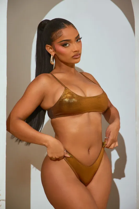 Ice Pop Metallic 2 Piece Bikini - Gold sold by Fashion Nova